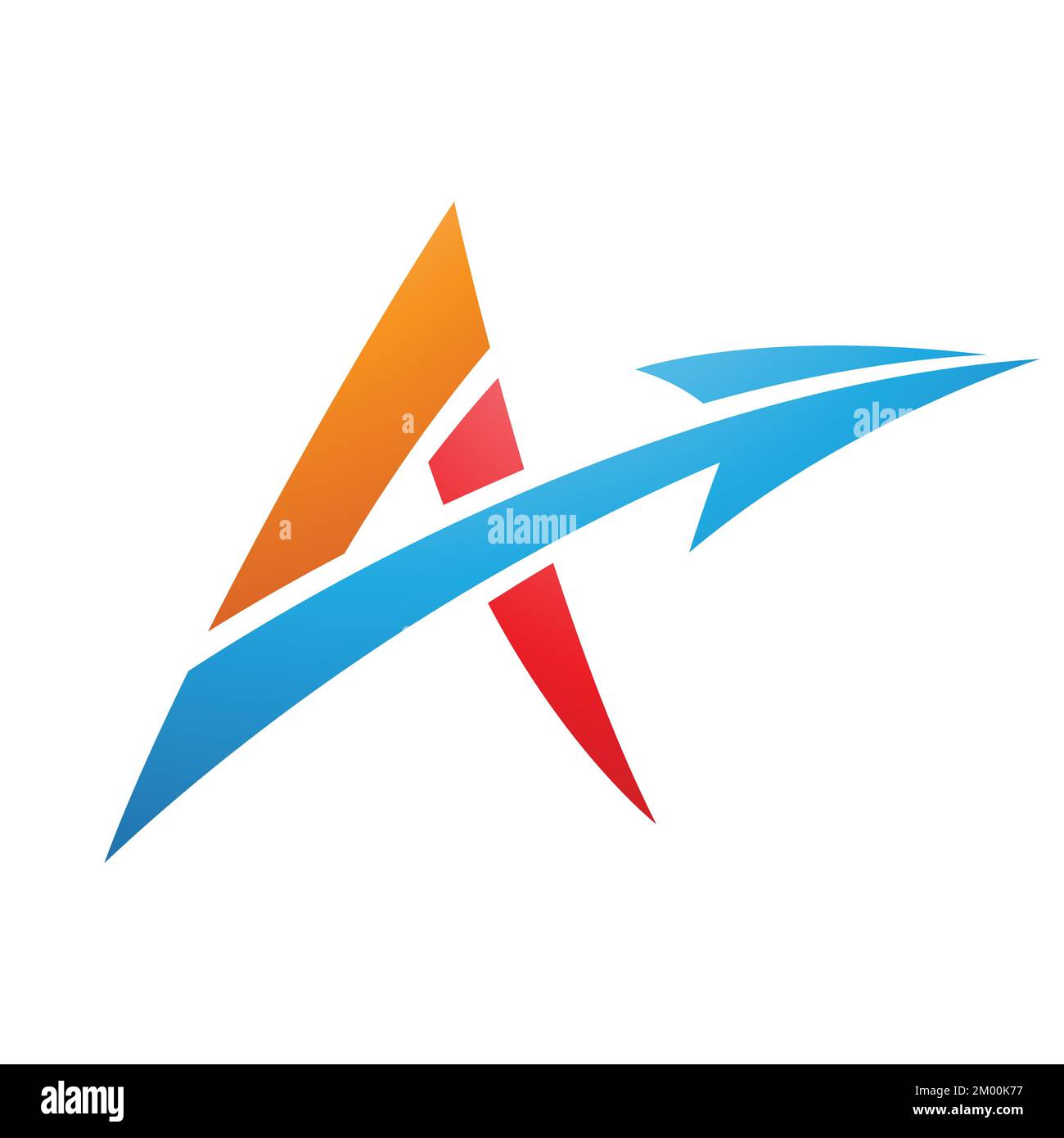 Illustration of Spiky Letter A with a Diagonal Arrow in Red Orange and Blue Colors isolated on a White Background Stock Vector