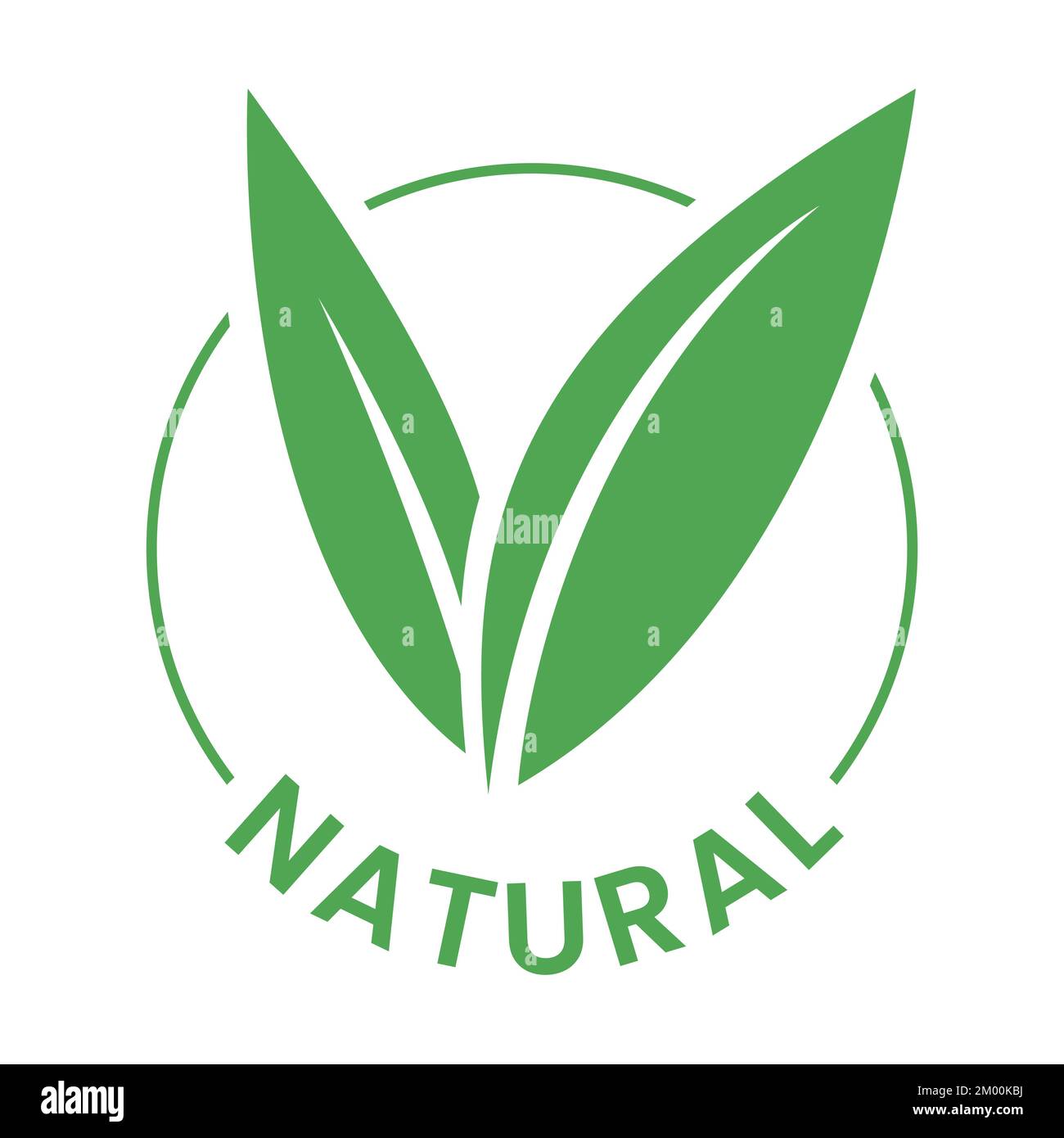 Natural Round Icon with Green Leaves isolated on a White Background ...