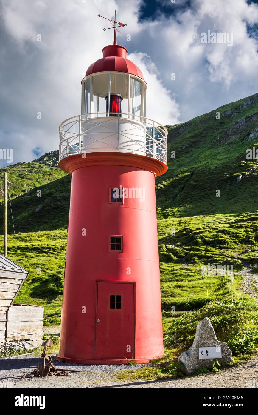 Lighthouse at Oberalp Pass, Canton Graubuenden, Switzerland Stock Photo