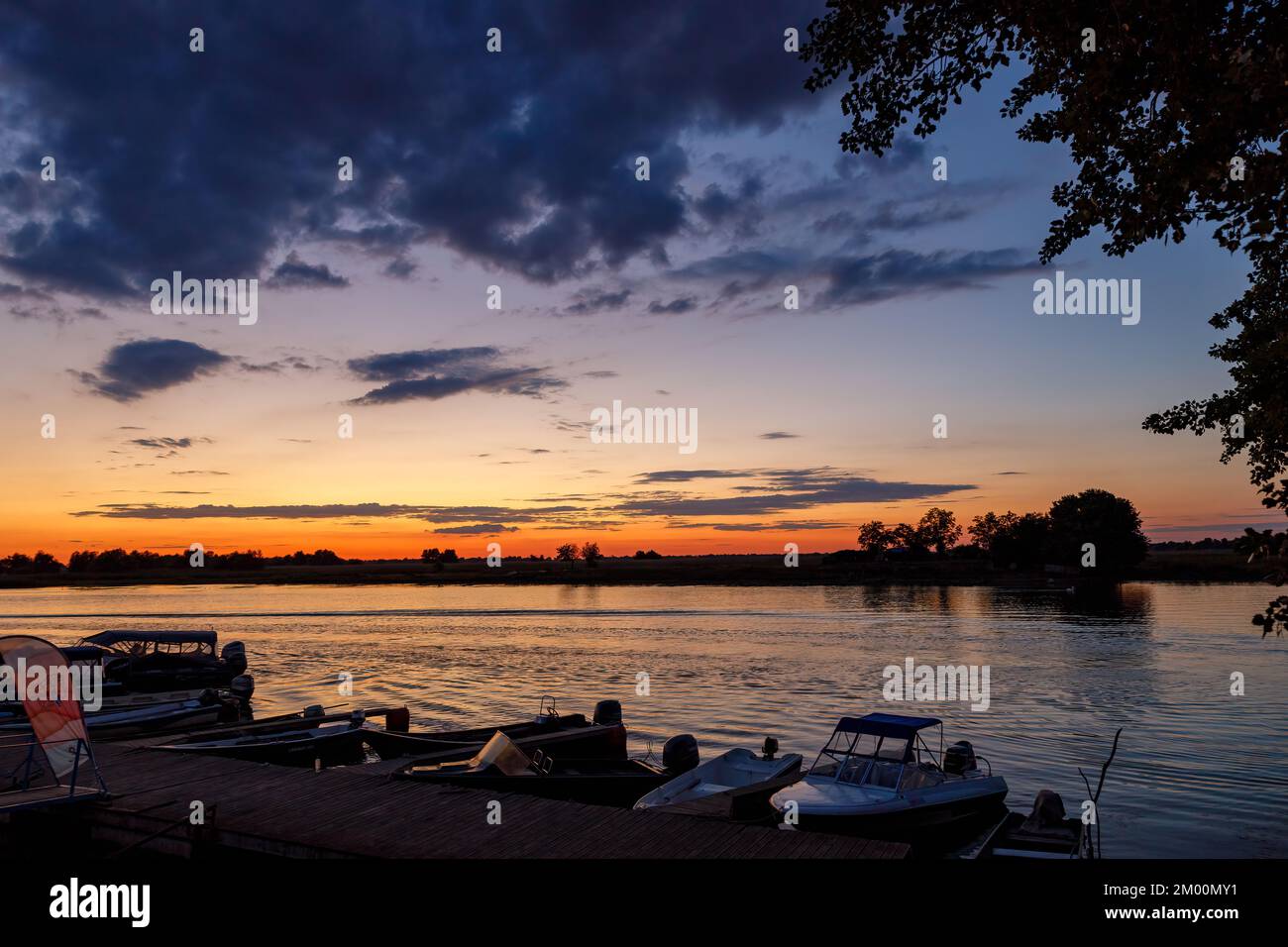 Sunset in the Danube Delta at Mila 23 Romania Stock Photo