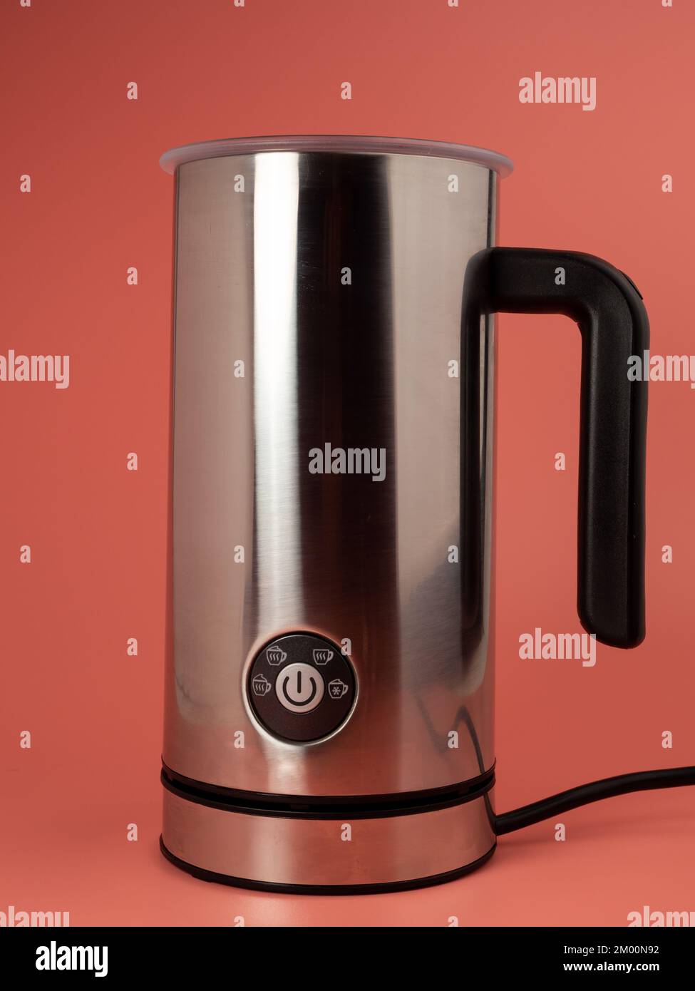 Automatic milk foam maker. Stainless steel milk frother with buttons