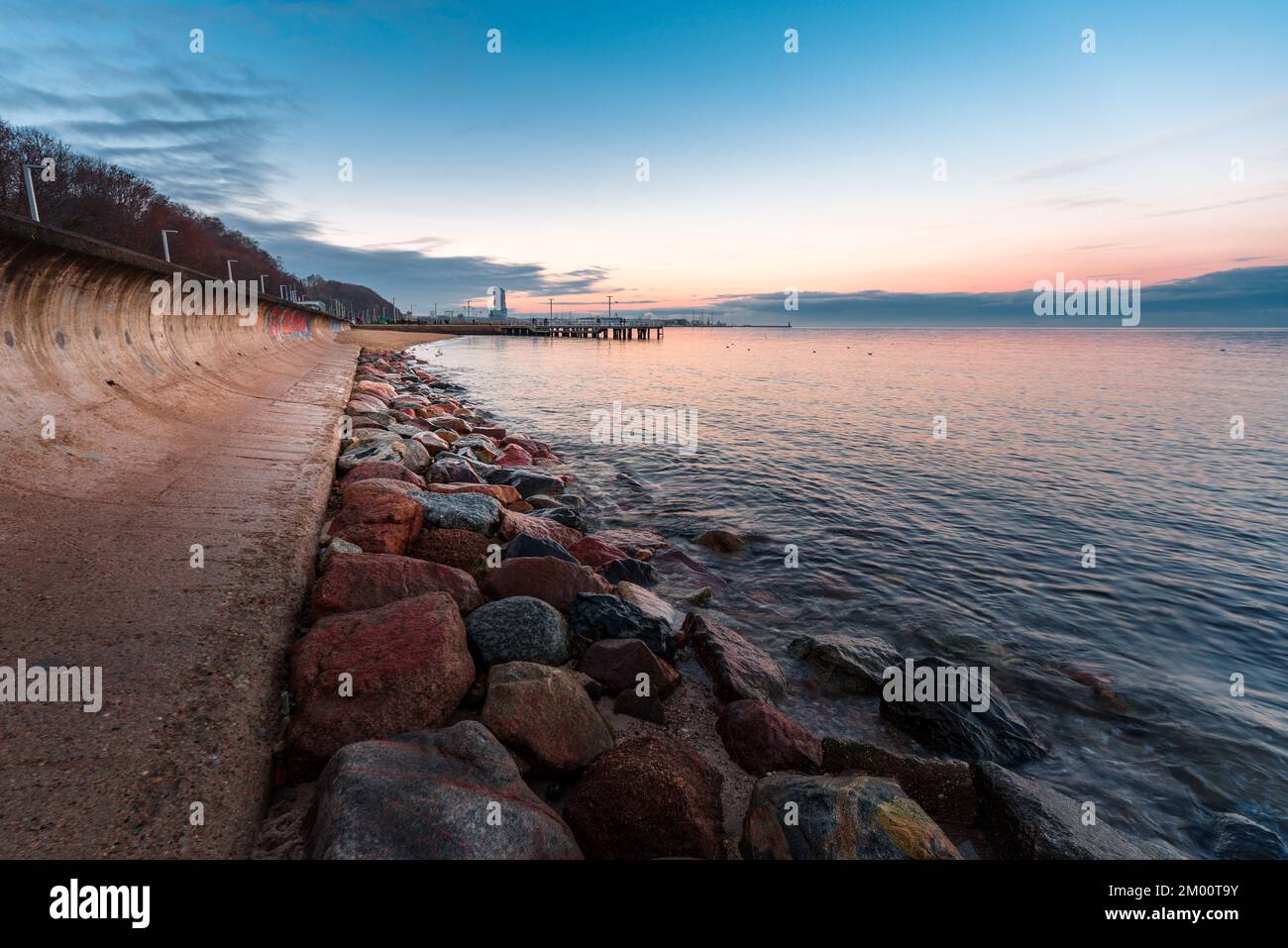 seaside boulevard in Gdynia view of the sea towers Stock Photo