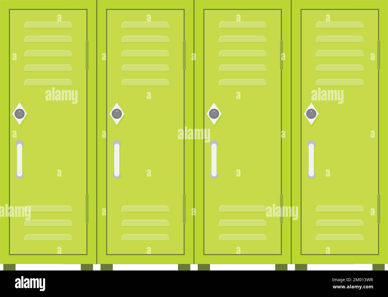 Lockers in dressing room for gym college or fitness center. Vector illustration. Dressing locker, changing fitness room, green gym background, team ac Stock Vector