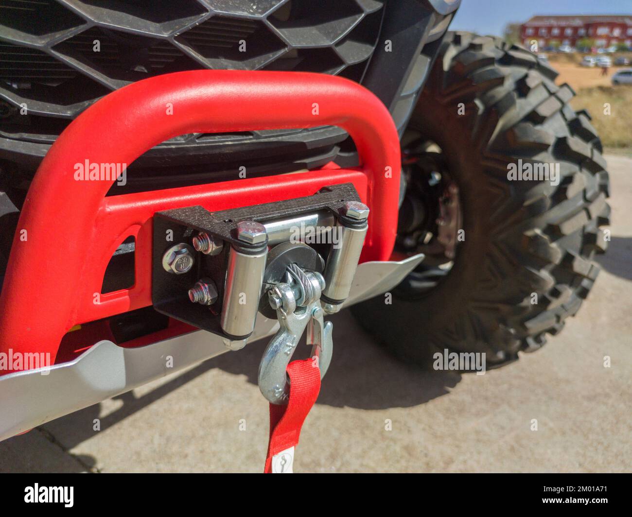 Buggy equipped with built-in winch. Extreme riding vehicle. Stock Photo