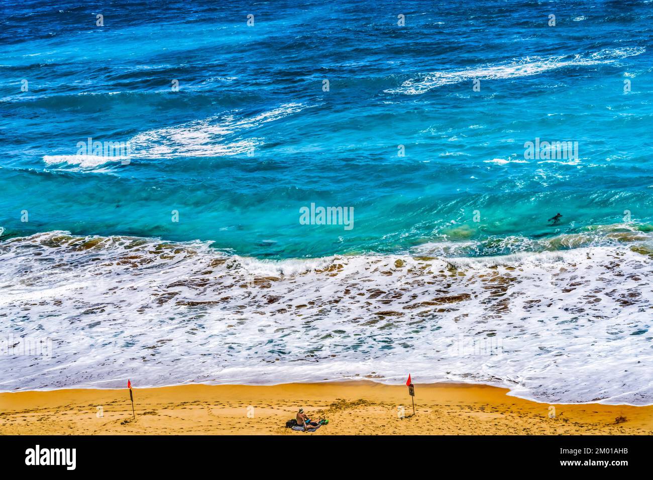 Colorful Sandy Beach Honolulu Oahu Hawaii Sandy one of best body surfing beaches on Oahu. Stock Photo