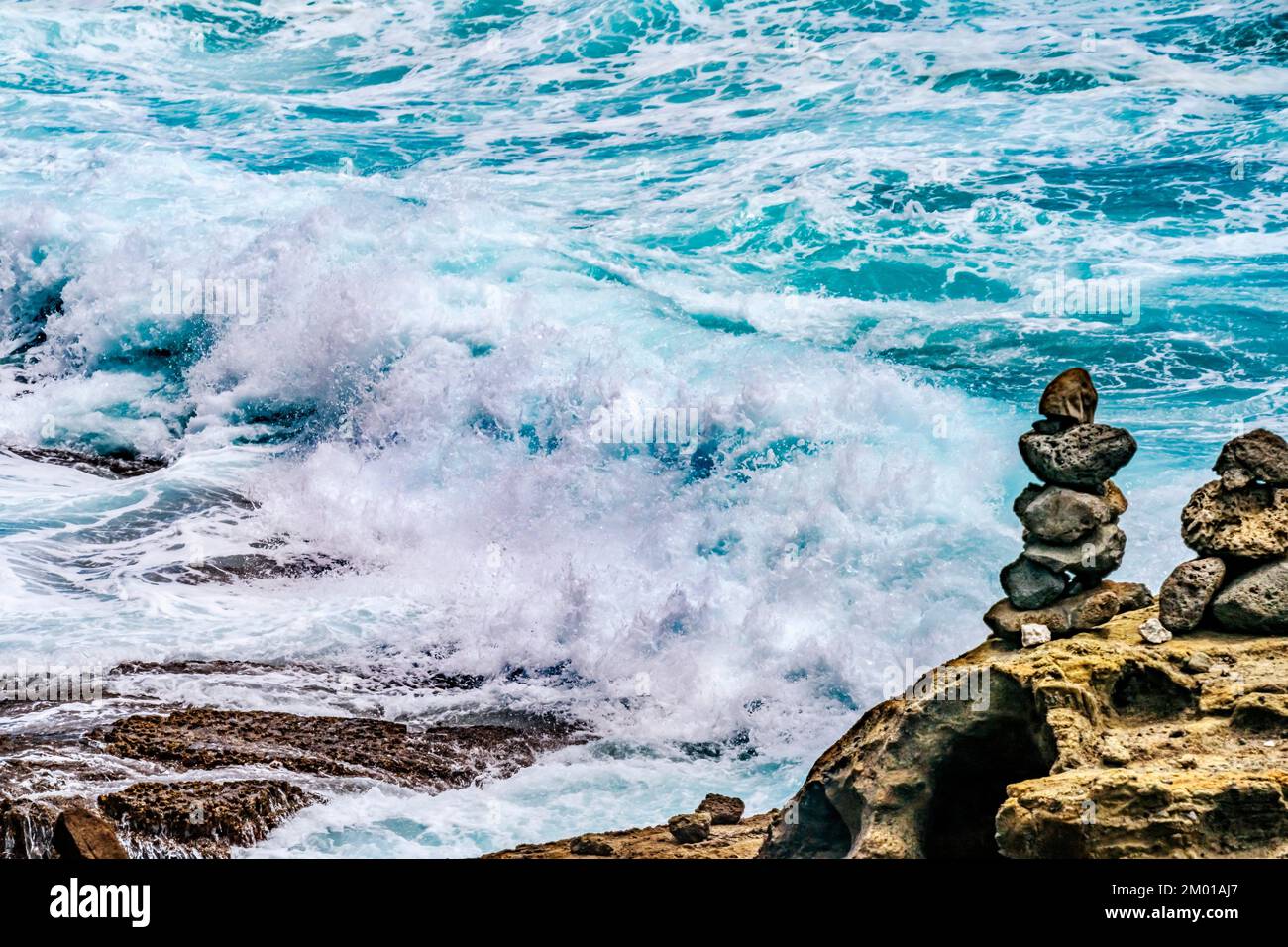 Colorful Cairns Rock Piles Ocean Honolulu Oahu Hawaii Cairns symbolize trails Stock Photo Alamy