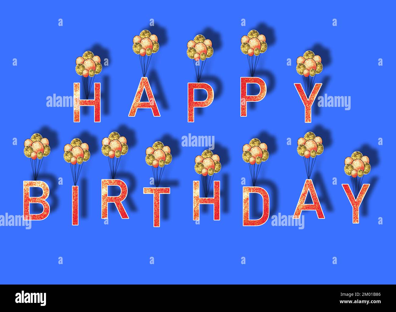 happy birthday, letters fly with balloons, creative art design Stock