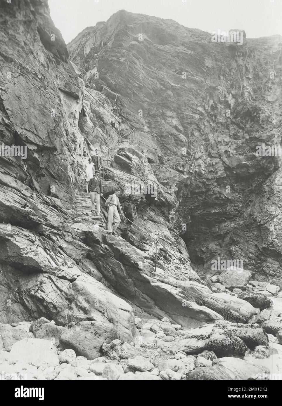 Vintage photograph - 1928 - Bedruthan Old Steps, Cornwall Stock Photo