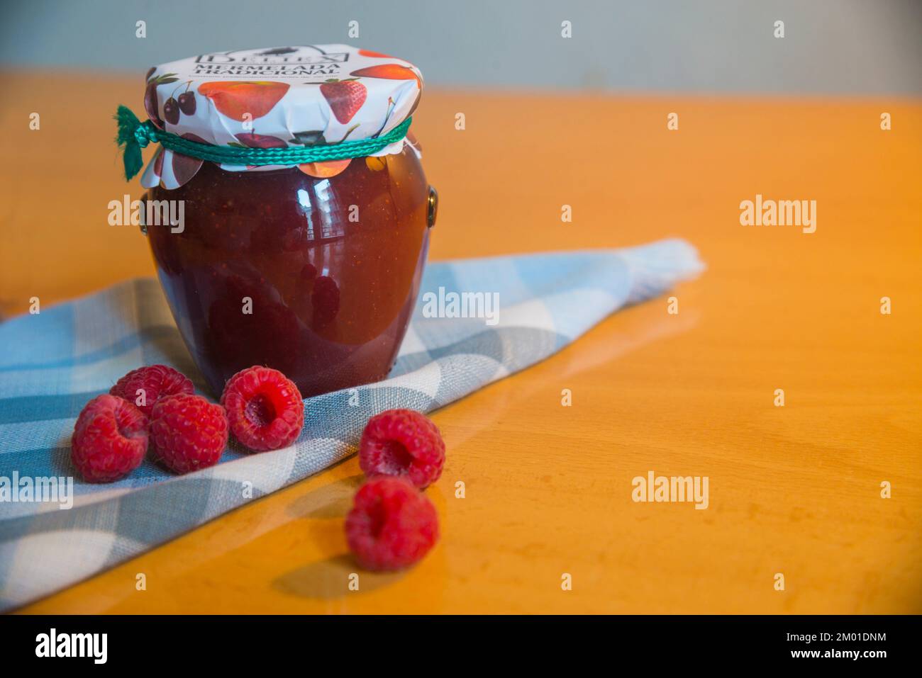 Traditional jam with raspberries. Spain. Stock Photo