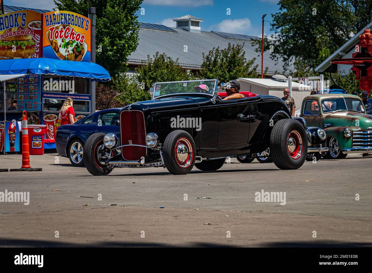 Des Moines, IA - July 03, 2022: Wide angle front corner view of a 1932 Ford Highboy Roadster  at a local car show Stock Photo