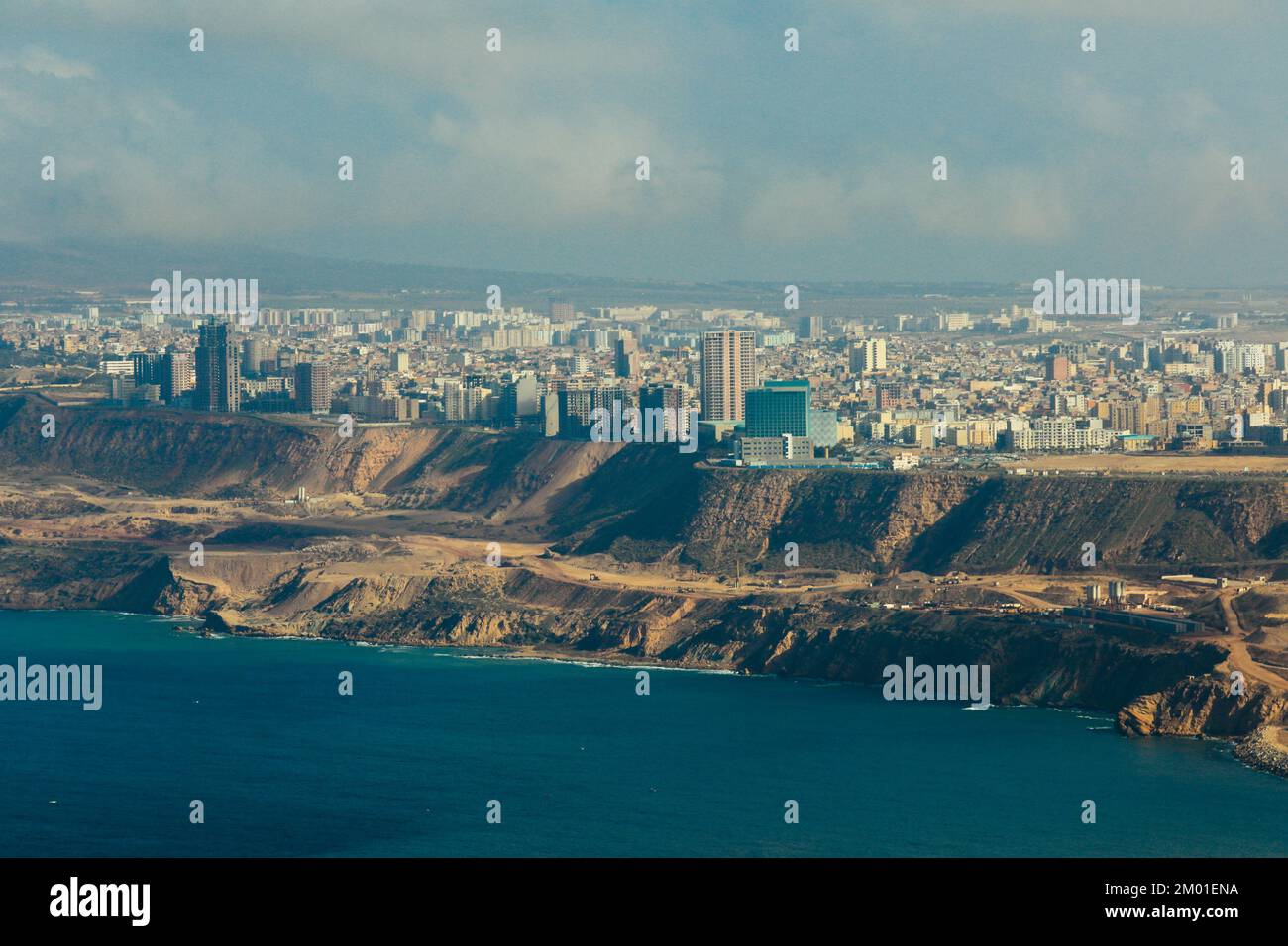 Panoramic View to the Oran Port on the Coastline of Mediterranean Sea, Algeria Stock Photo