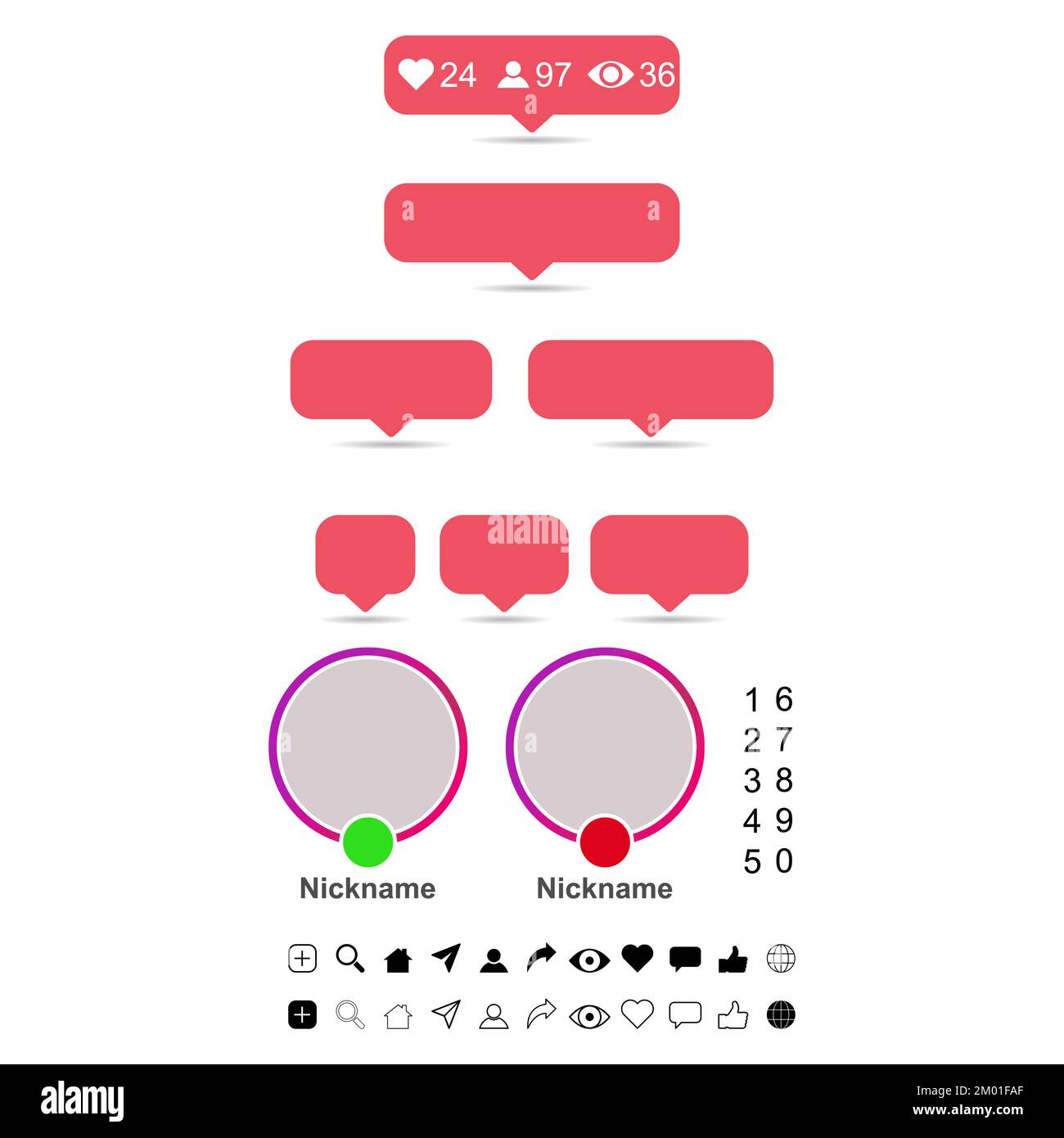 Set of Interface buttons web design shadow, social media icon symbol ...