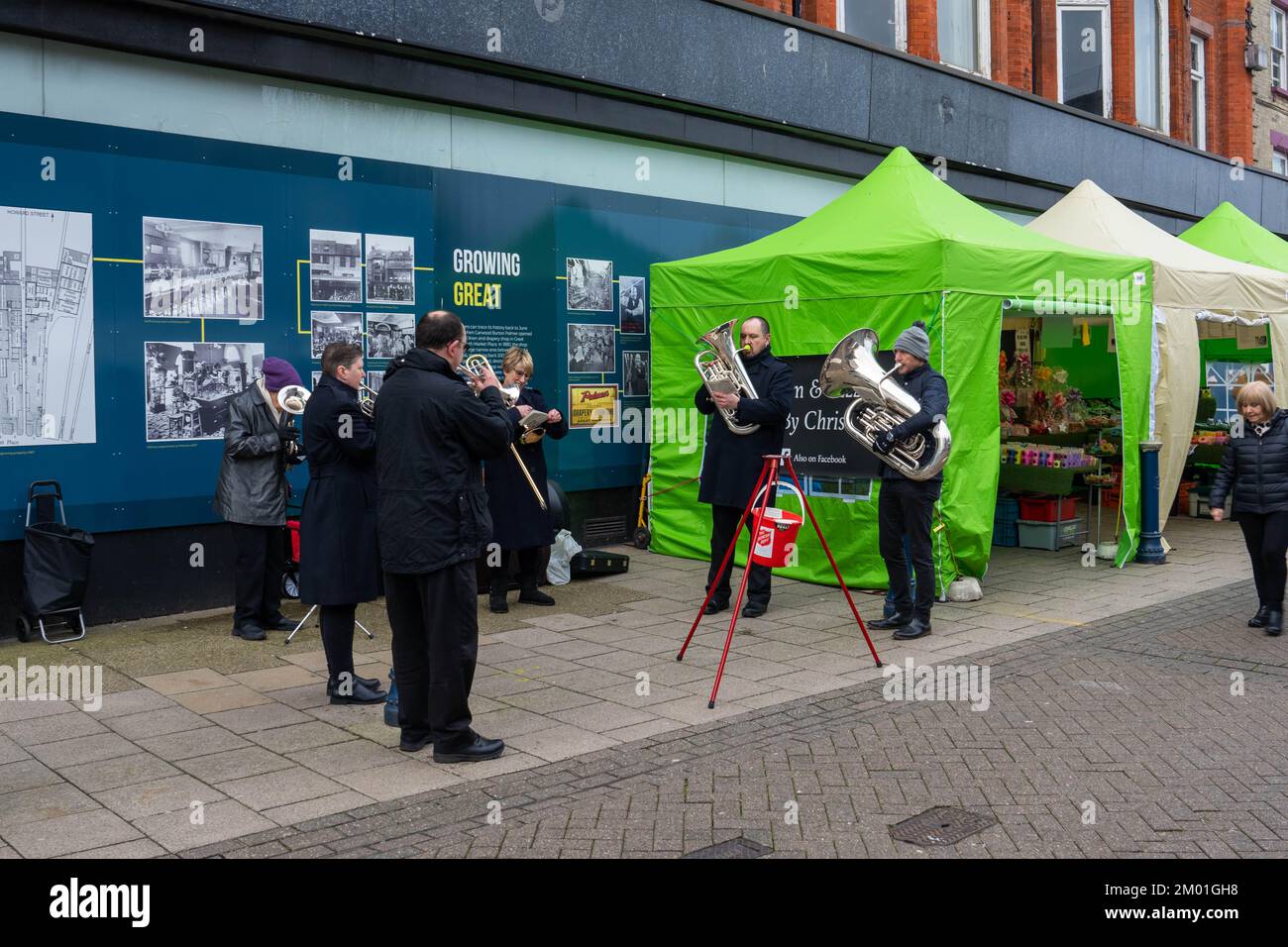 Great Yarmouth town centre. Salvation Army band playing Christmas