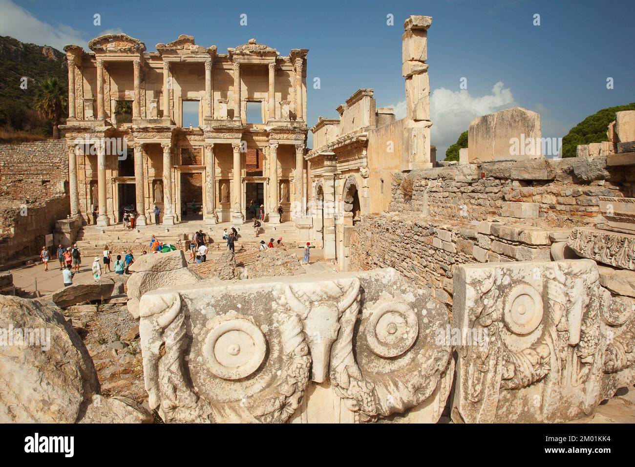 View of the library of Celsus at the Roman ruins of Ephesus, Efes, Selcuk, Kusadasi,Turkey, Europe. Stock Photo