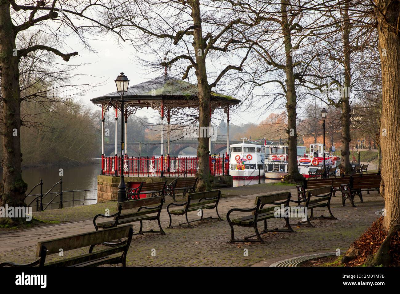 Chester, United Kingdom - December 1st 2022: Built out of yellow sandstone, with cast-iron columns and a slate roof, the Chester bandstand  is situate Stock Photo