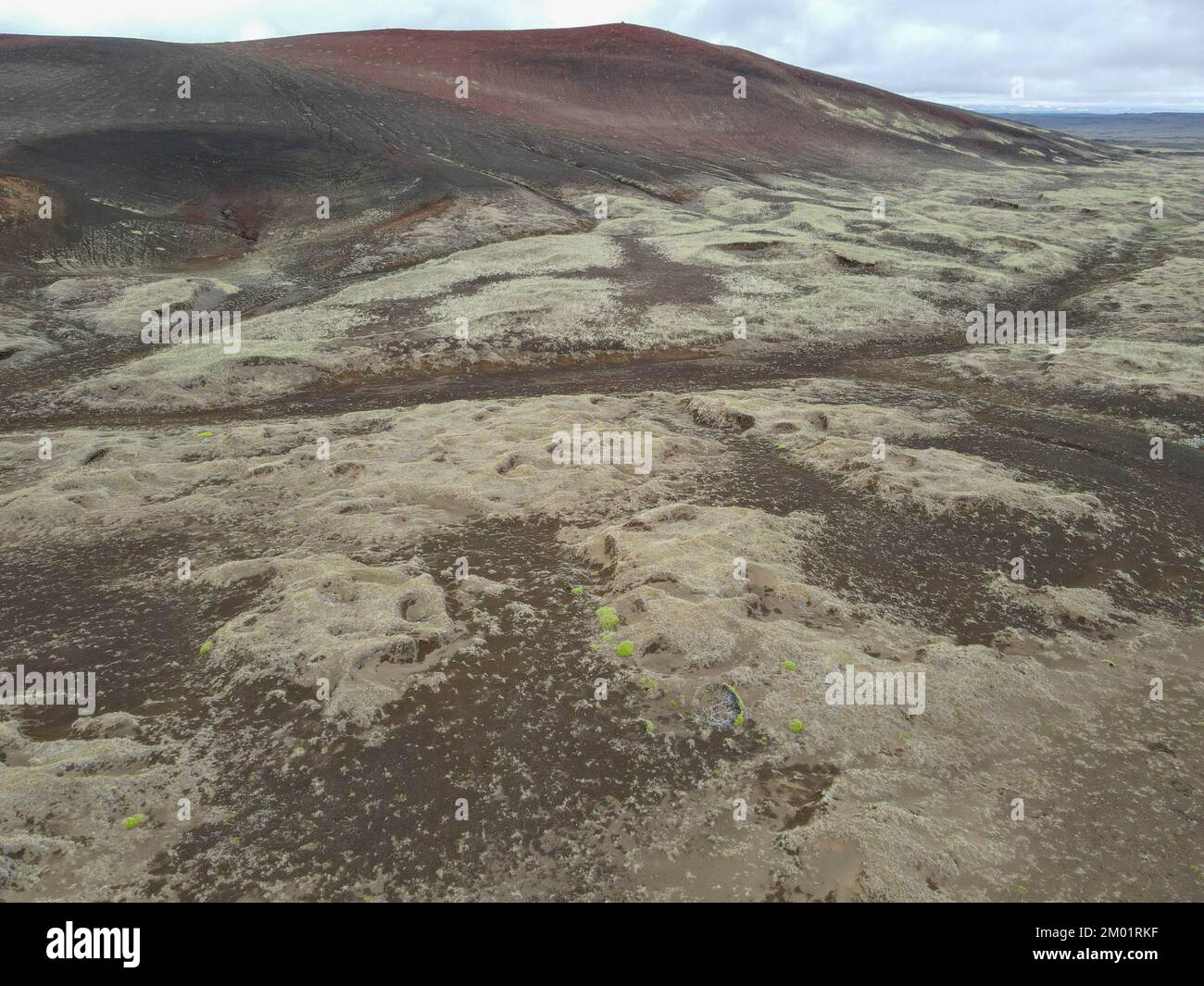 Drone view at the crater of a vulcano on Iceland Stock Photo