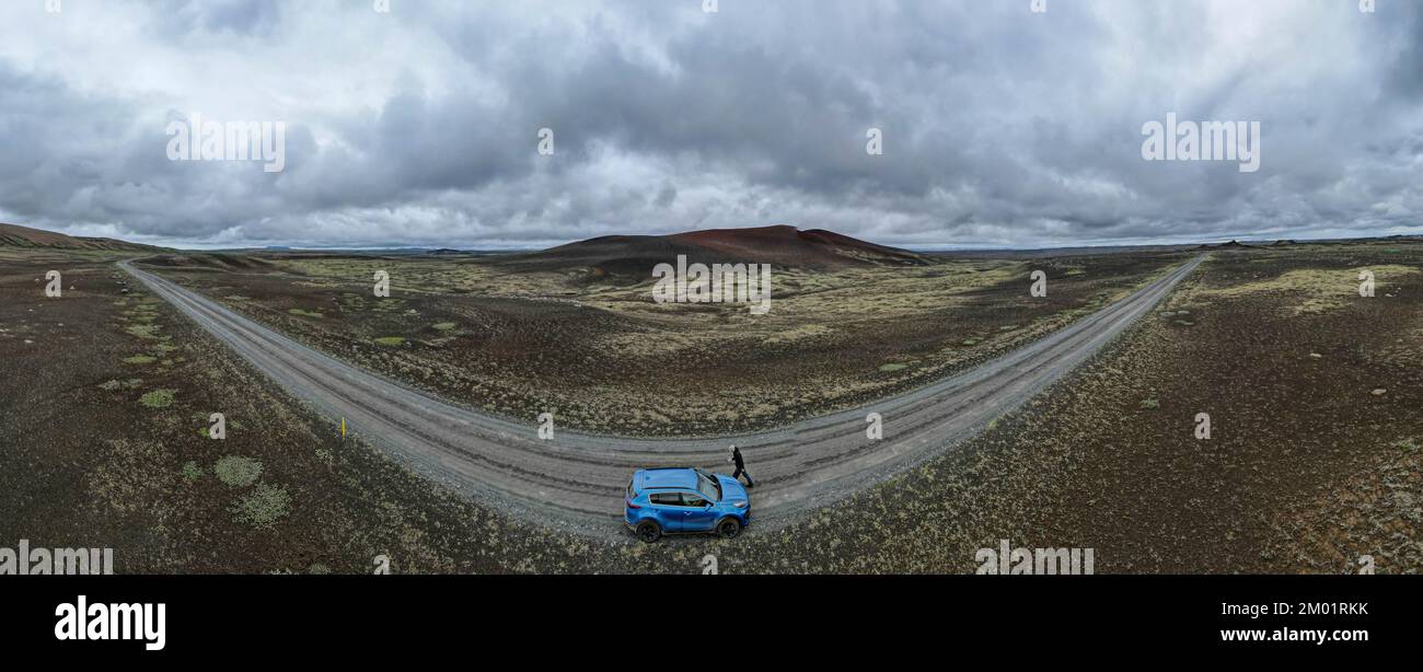 defaultDrone view at a dirt road on Iceland Stock Photo
