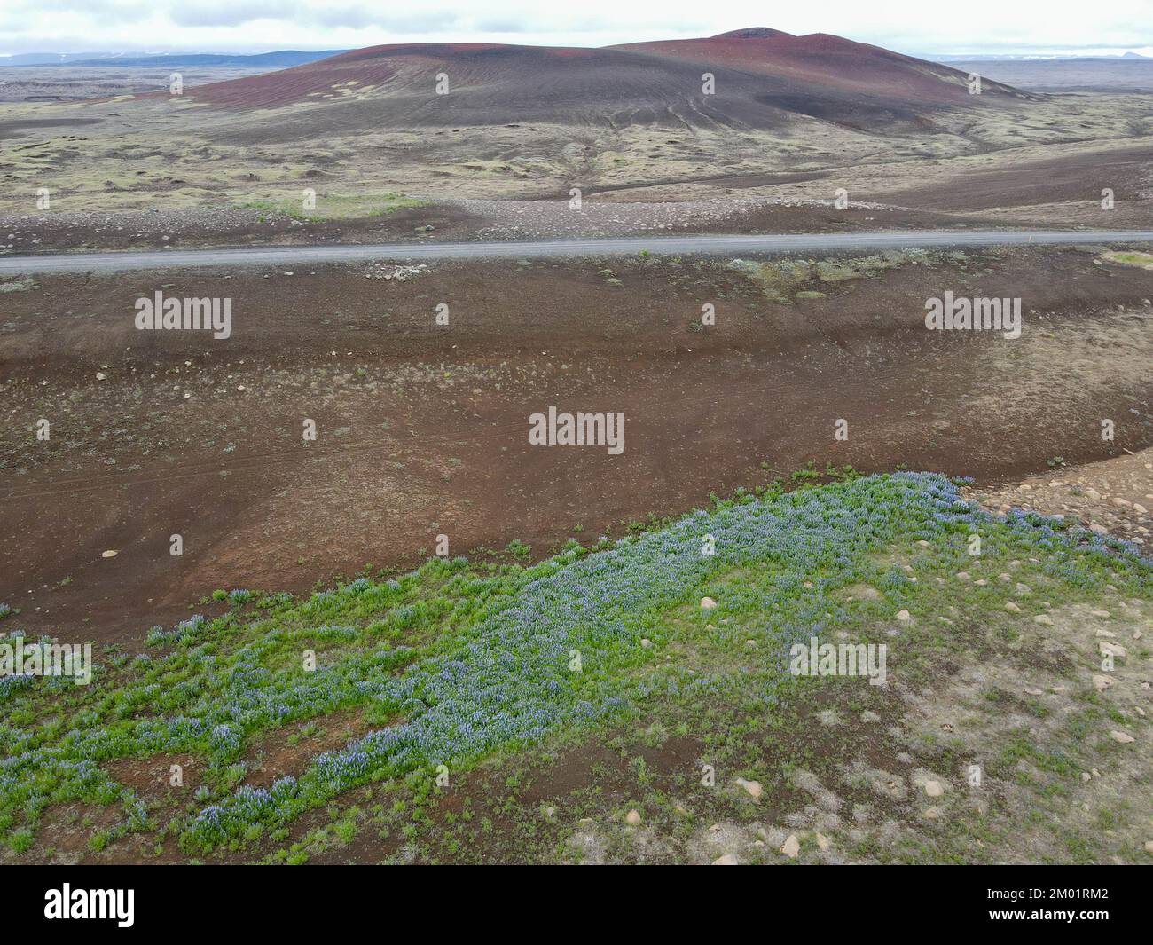 Drone view at a dirt road on Iceland Stock Photo