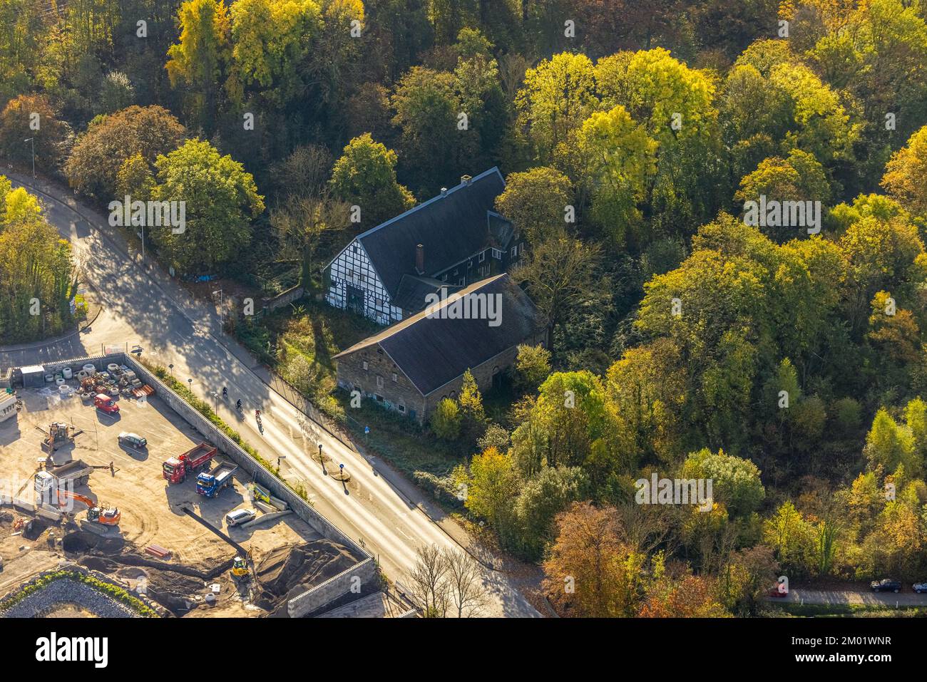 Aerial view, Niederste Hülsberg estate, halftimbered house Weststraße