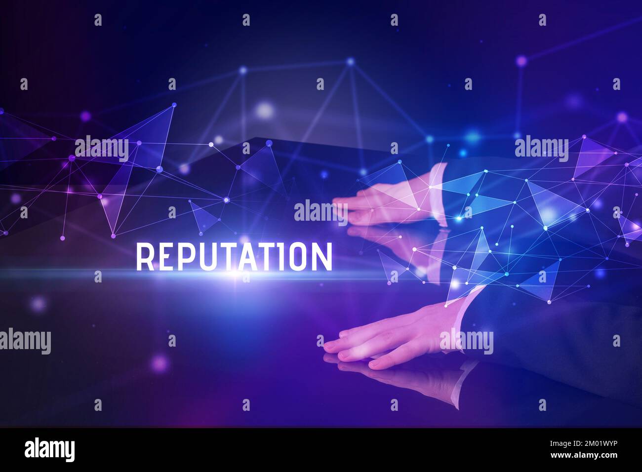 Businessman touching huge screen concept Stock Photo