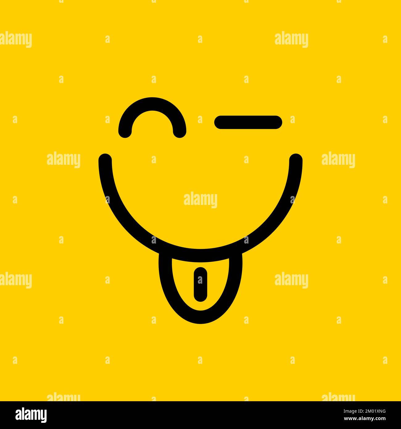 Cheer up poster, wink logo, blink icon. Yellow and black funny card with smile and tongue sticking out Stock Vector