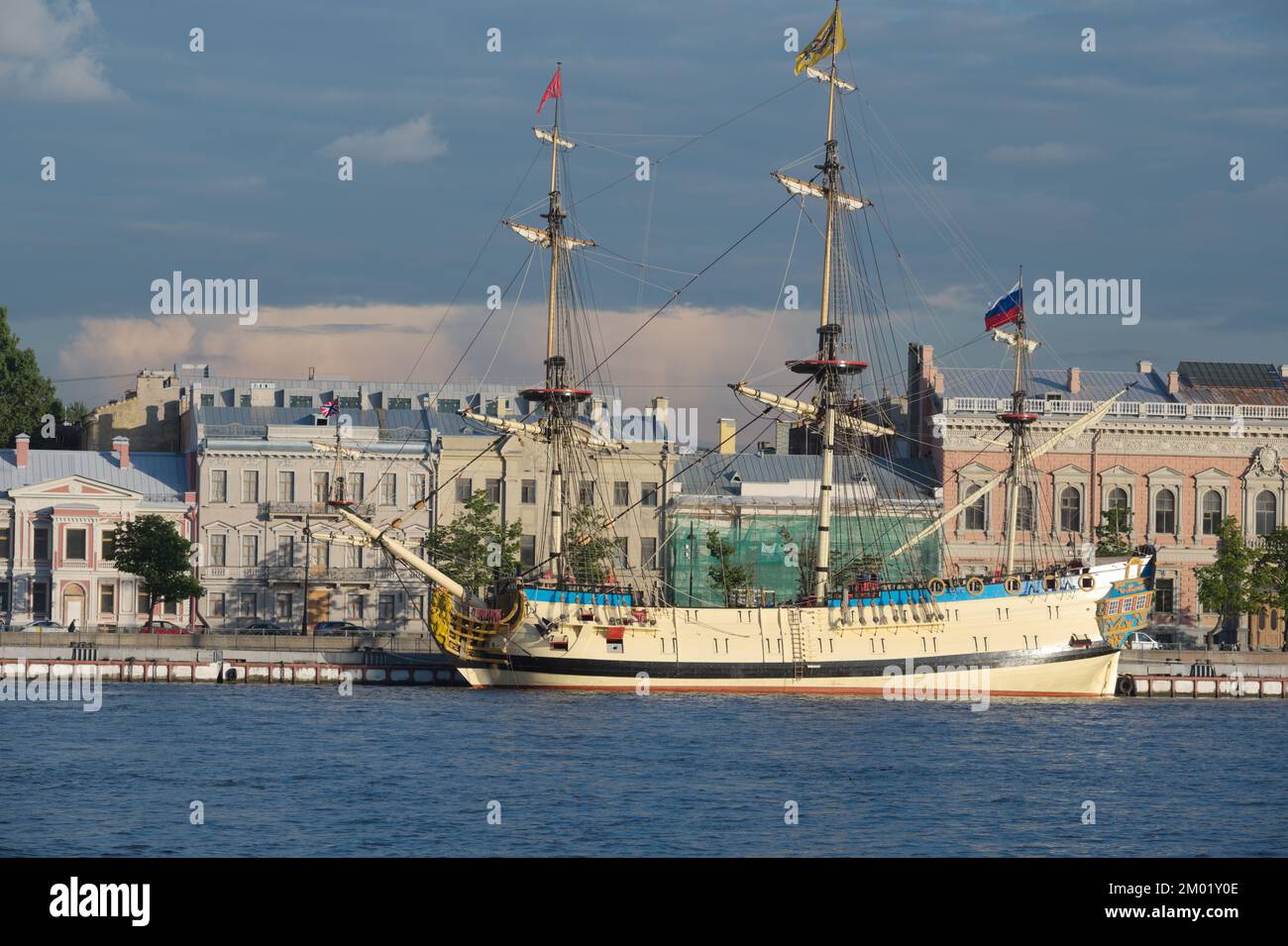 Historical ship Poltava at the English Embankment quay in St. Petersburg, Russia Stock Photo