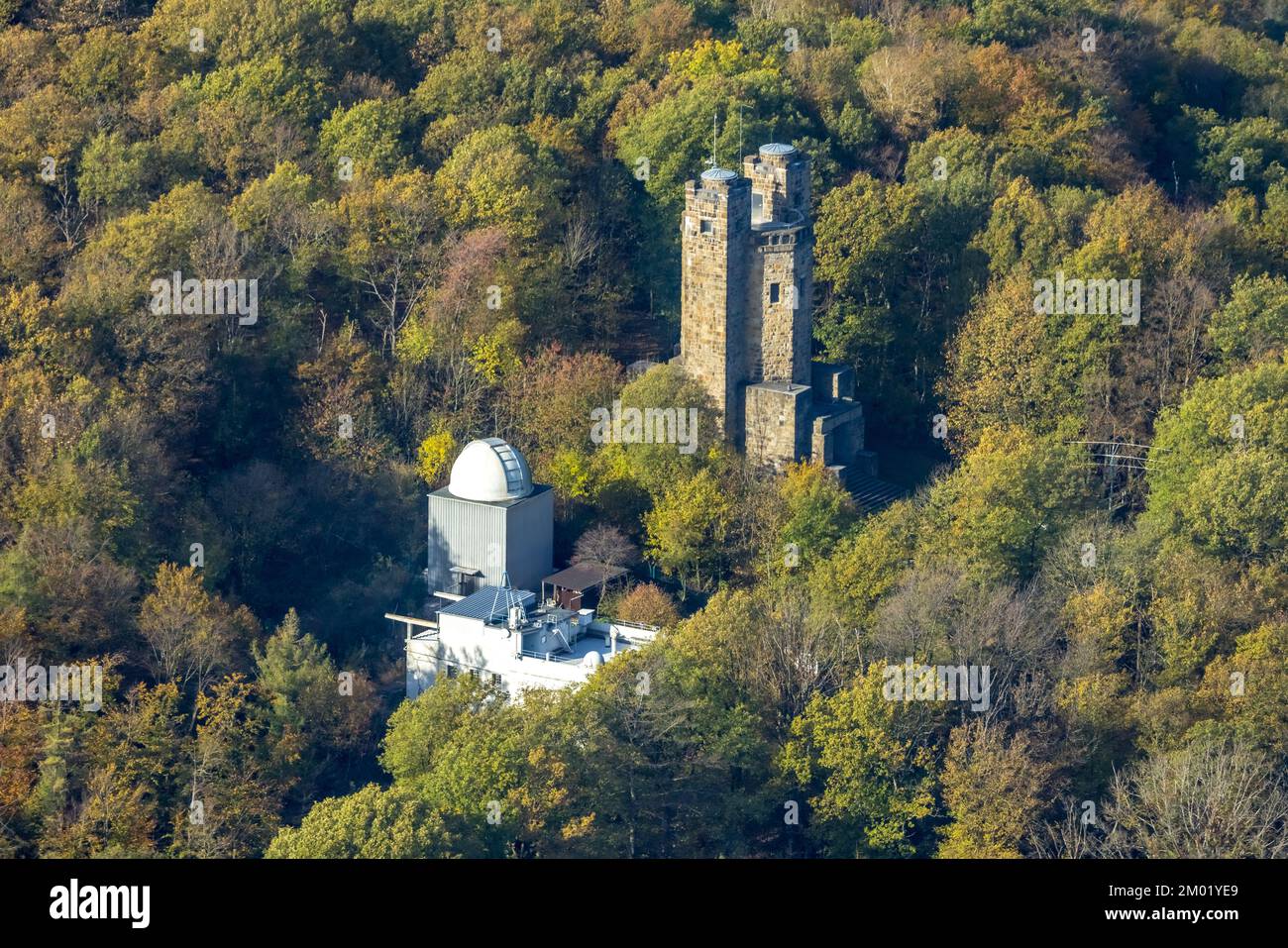 Aerial view, Eugen Richter Tower, Volkssternwarte Hagen, autumn forest