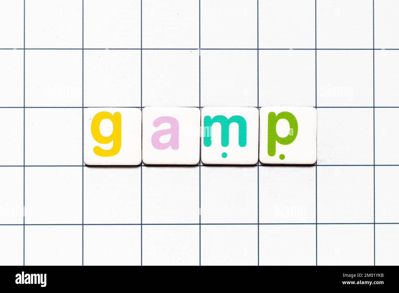 Colorful tile letter in word GAMP (Abbreviation of Good Automated ...