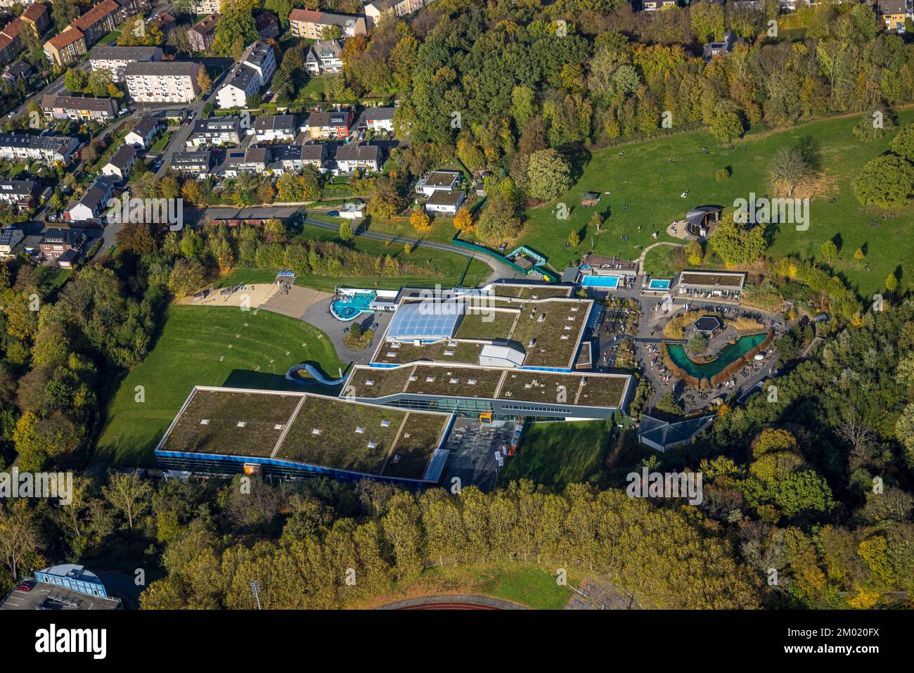 Aerial view, Westfalenbad Hagen, Altenhagen, Hagen, Ruhr area, North
