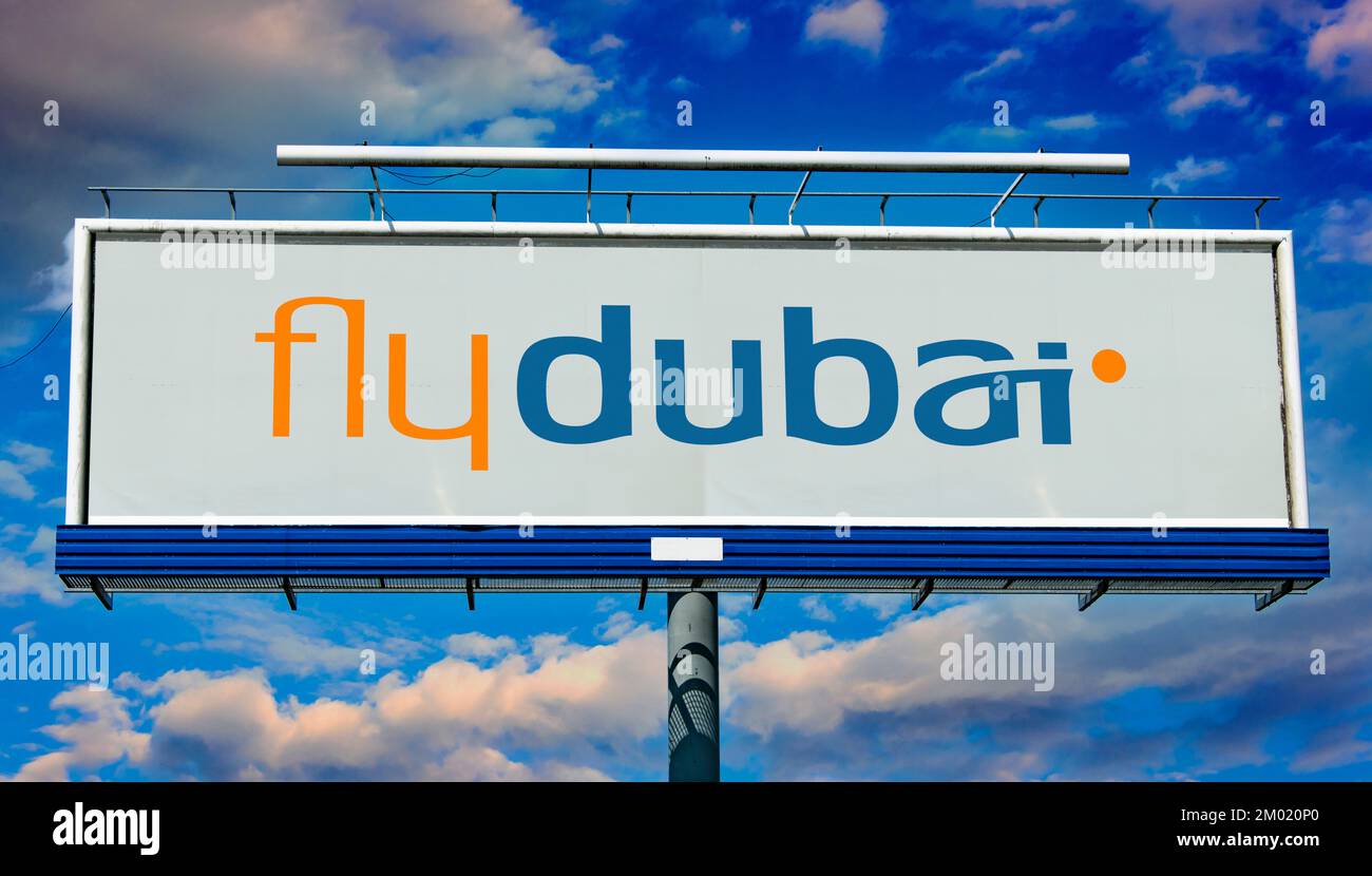 POZNAN, POL JUN 23, 2022 Advertisement billboard displaying logo of