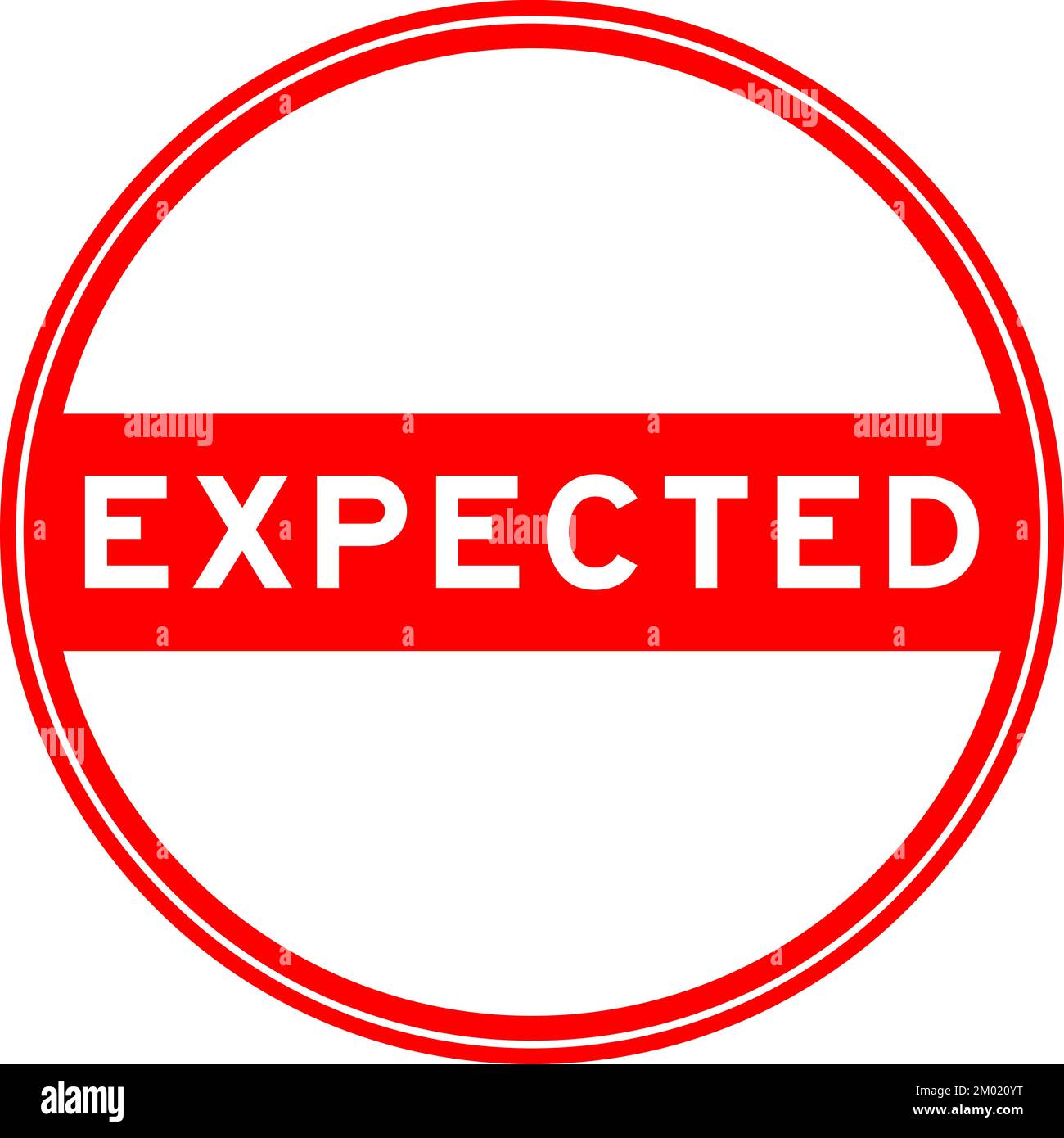Red color round seal sticker in word expected on white background Stock