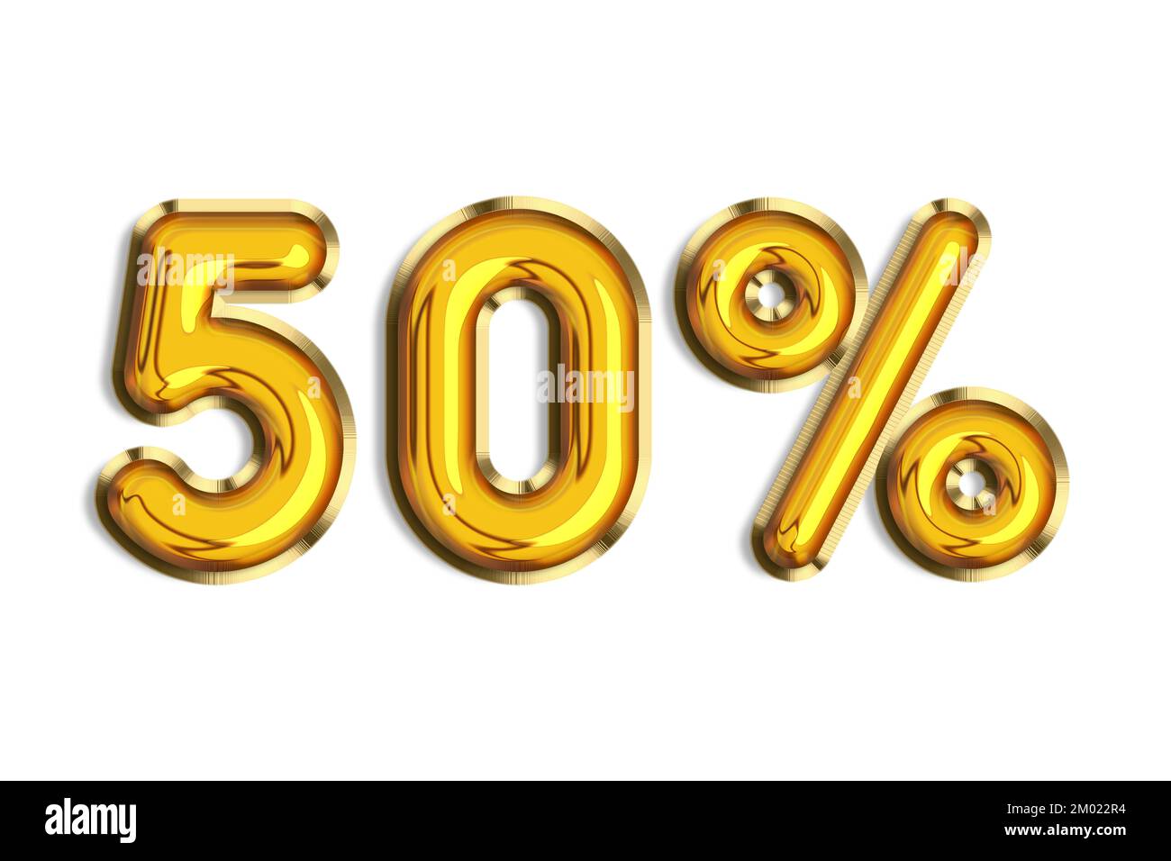 50% off discount promotion sale made of realistic 3d gold helium balloons. Illustration of golden percent symbols for selling poster, banner, ads. Num Stock Photo