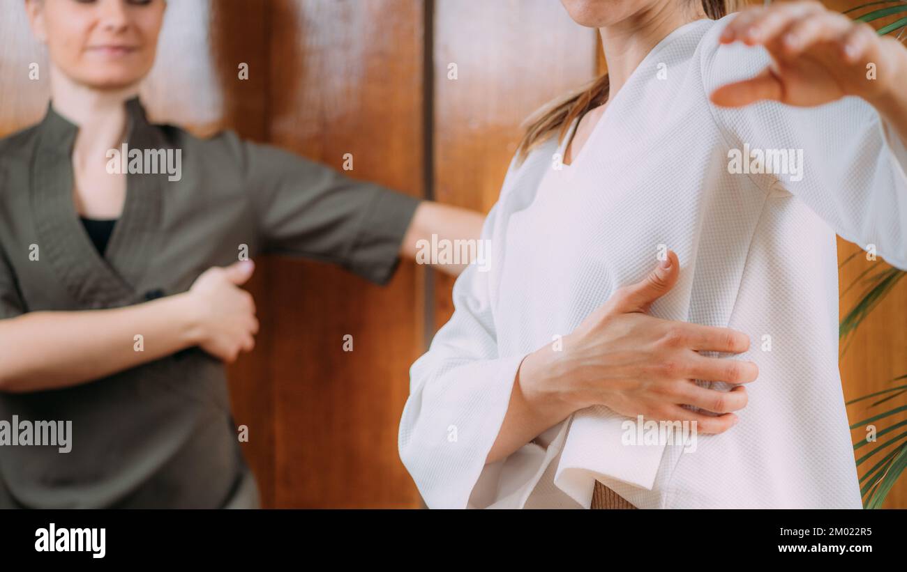 Emotional Freedom Technique (EFT) finger tapping technique. Stock Photo