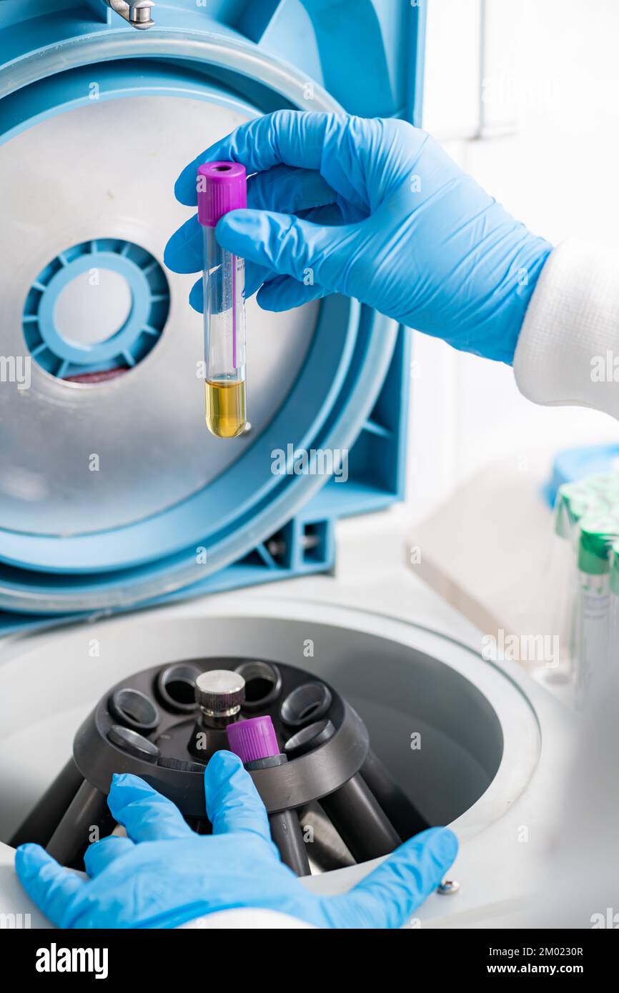 Centrifuging sample in a laboratory Stock Photo