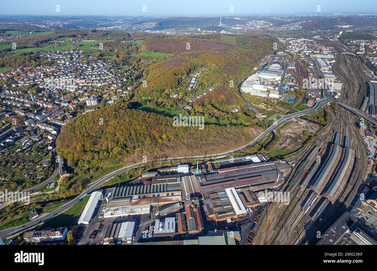 Aerial view, station back road, Hagen main station, Wehringhausen