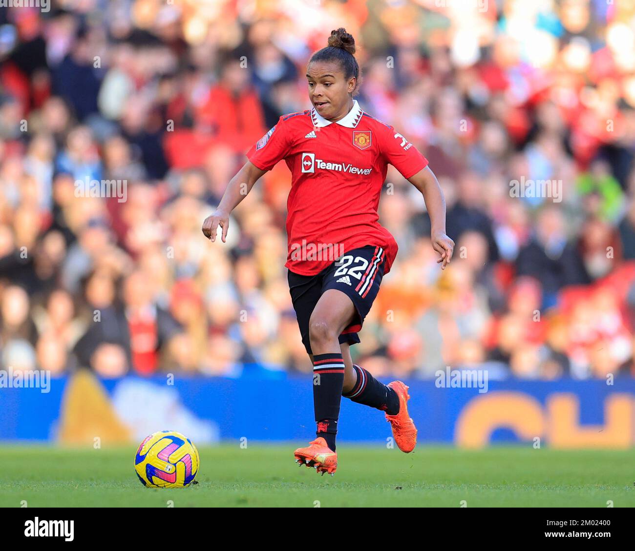 Nikita Parris #22 of Manchester United in action during The FA Women's Super League match Manchester United Women vs Aston Villa Women at Old Trafford, Manchester, United Kingdom, 3rd December 2022  (Photo by Conor Molloy/News Images) Stock Photo
