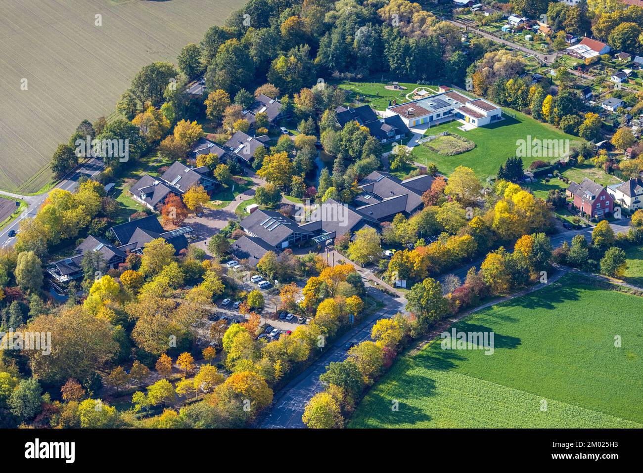 Aerial view, Ahsestrolche sports daycare center, Ahsepark Business Innovation Center, Rhnyern, Hamm, Ruhr area, North Rhine-Westphalia, Germany, Ahse- Stock Photo