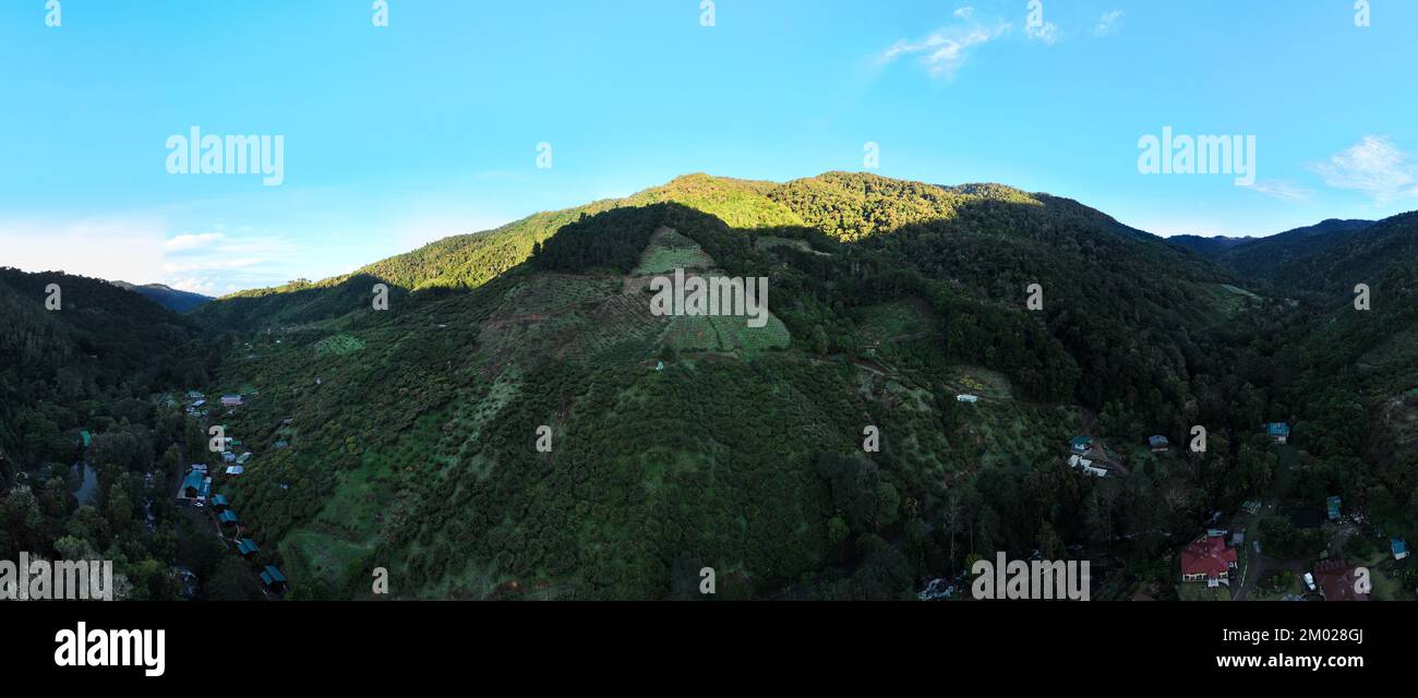 Aerial View of the Mountains of San Gerardo de Dota near the Savegre River in Costa Rica Stock Photo