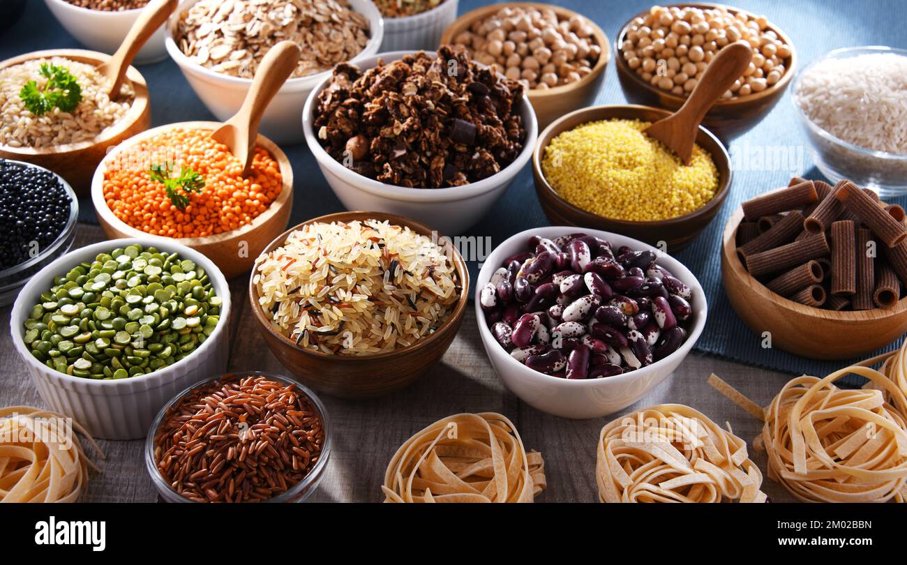 Composition with different kinds of dry food products Stock Photo Alamy