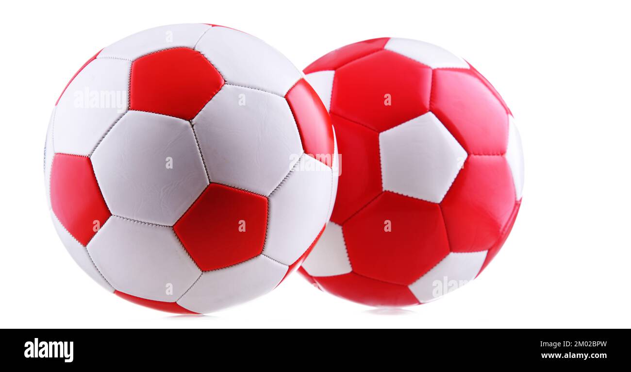 Two leather soccer balls isolated on white background Stock Photo Alamy