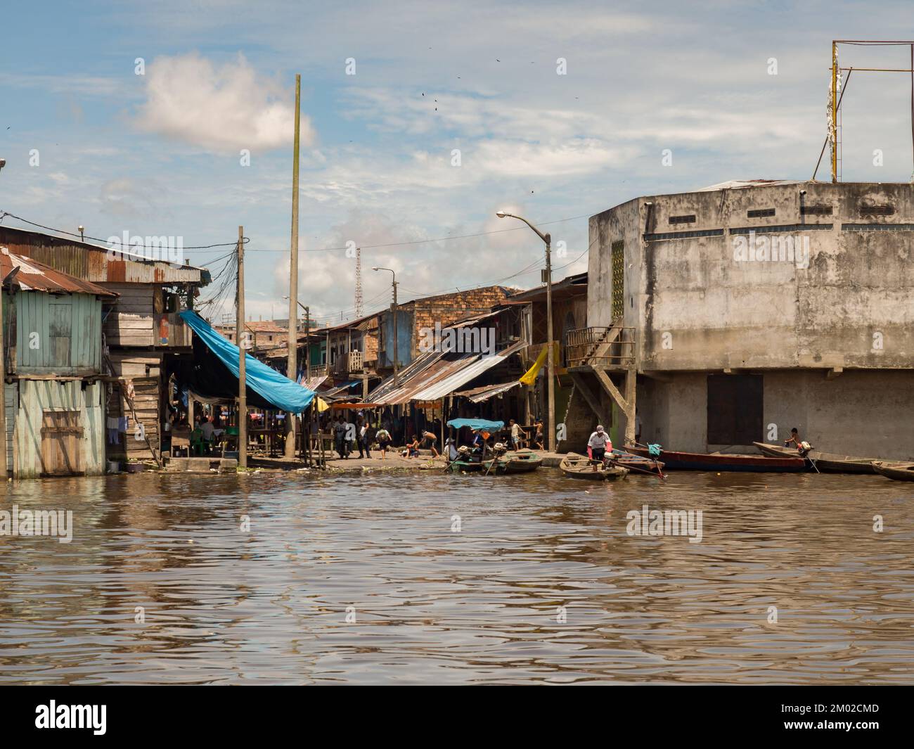 Belen, Peru- Dec 2017: Daily Life on the water in the floodplain of the Itaya River, poorest part of Iquitos - Belén. Venice of Latin America. Iquitos Stock Photo