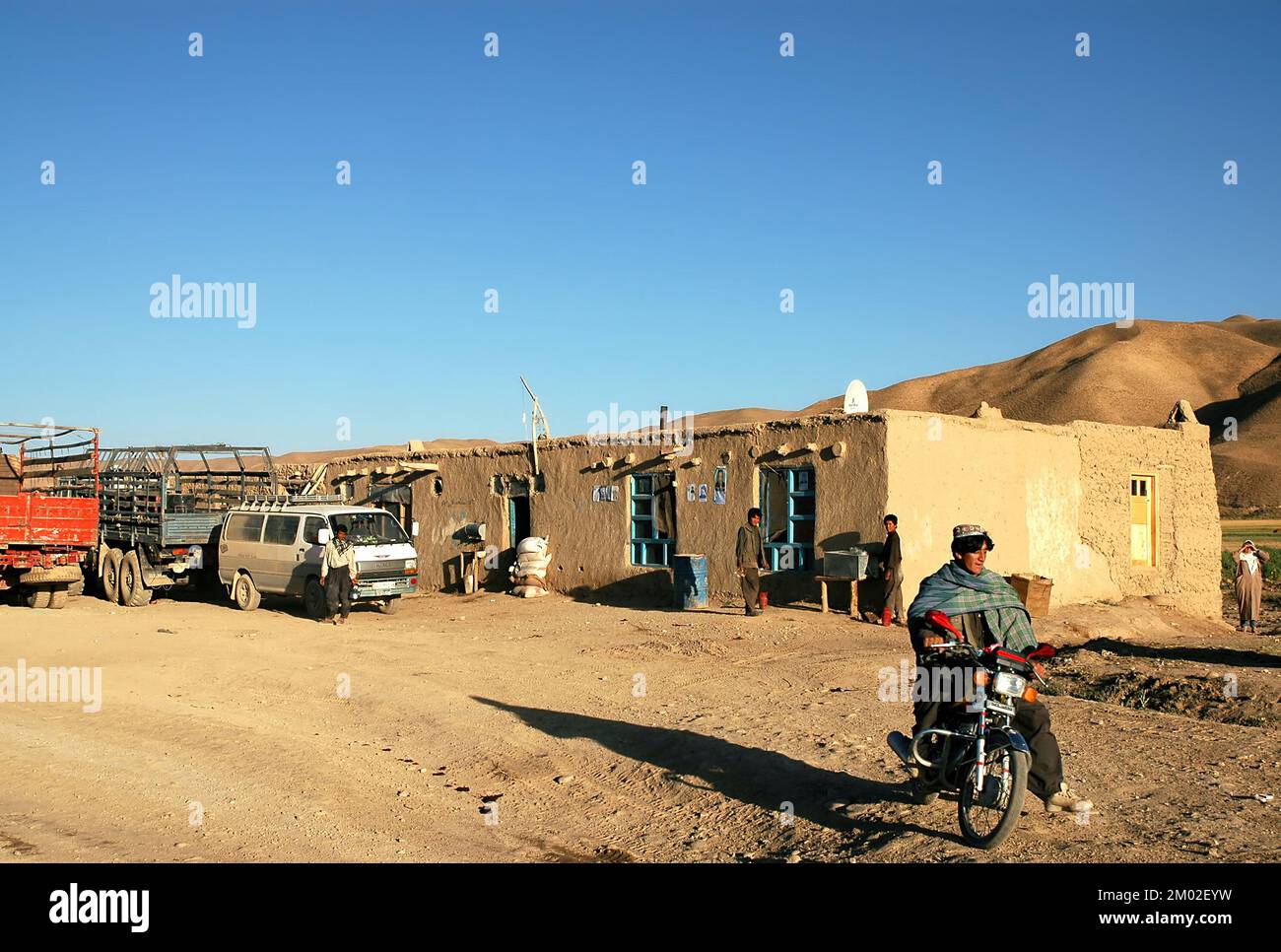 Dowlat Yar, Ghor Province / Afghanistan: An Afghan tea house at a truck stop near Dowlatyar town in central Afghanistan. Stock Photo