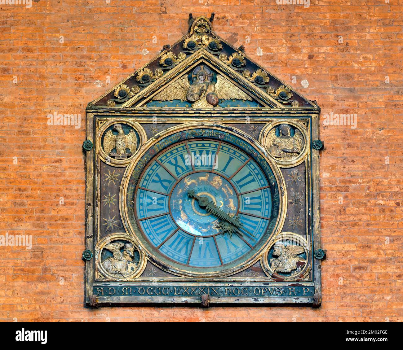 The clock of the Palazzo della Mercanzia, Bologna, Italy Stock Photo