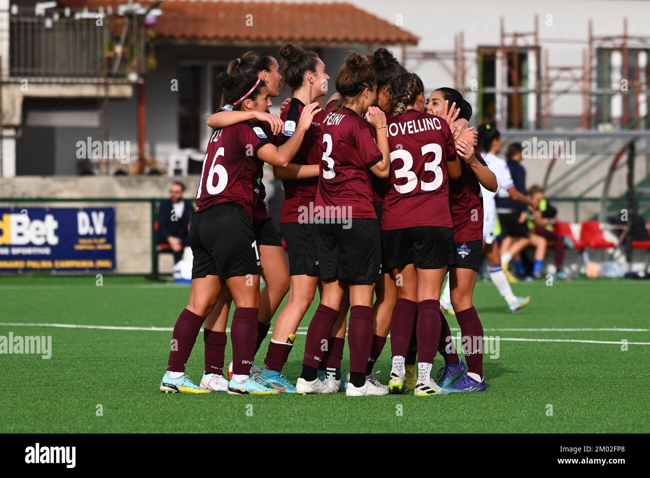 PALMA CAMPANIA, ITALY - DECEMBER 03: Veronica Battelani of Pomigliano CF Women celebrates with teammates after scoring during the Women Serie A match between Pomigliano CF Women and Sampdoria Women at Stadio Comunale on December 03, 2022 in Palma Campania, Italy - Photo by Nicola Ianuale Credit: Nicola Ianuale/Alamy Live News Stock Photo