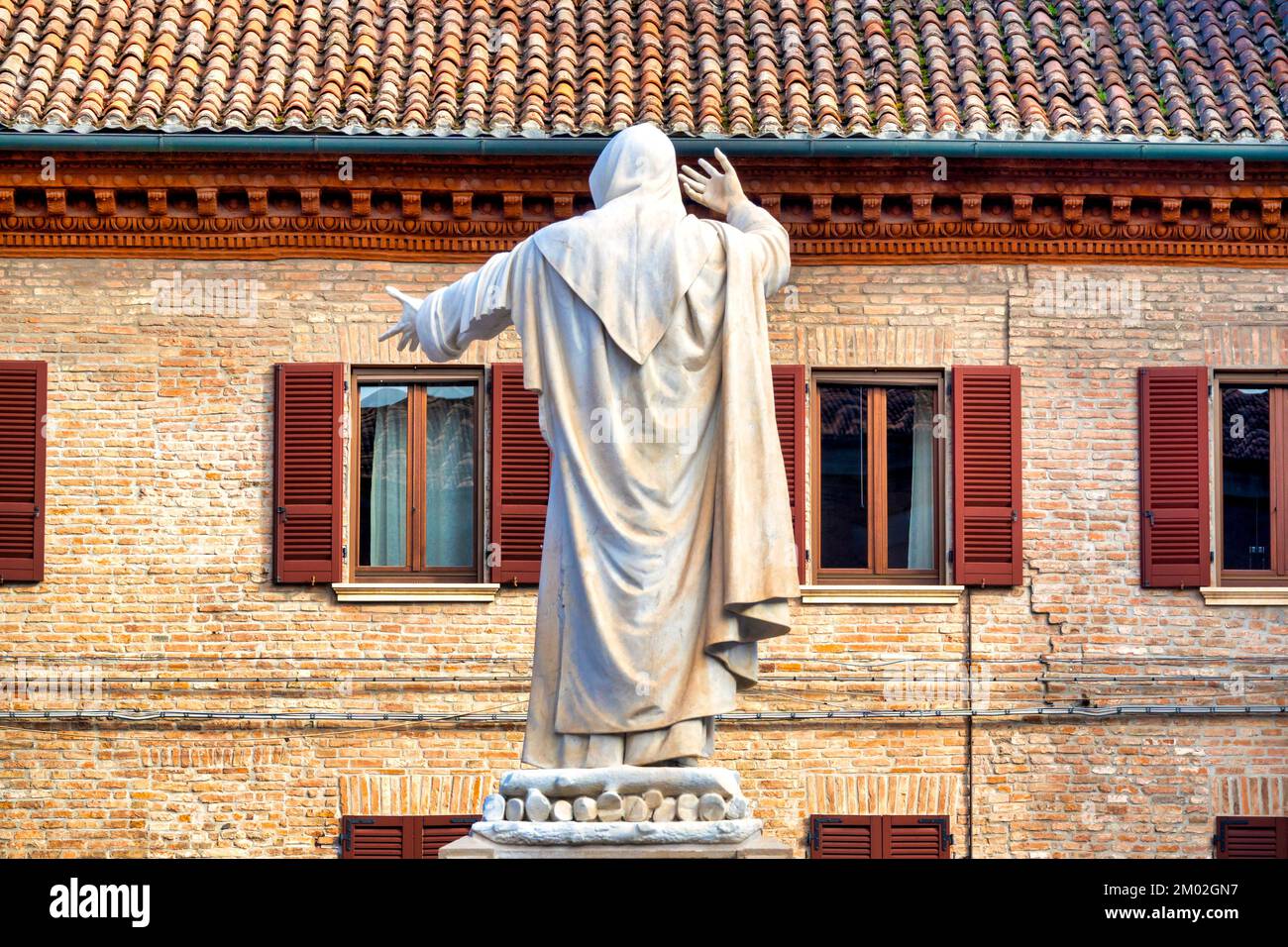 The monument to Girolamo Savonarola in Piazza Savonarola, Ferrara Italy Stock Photo