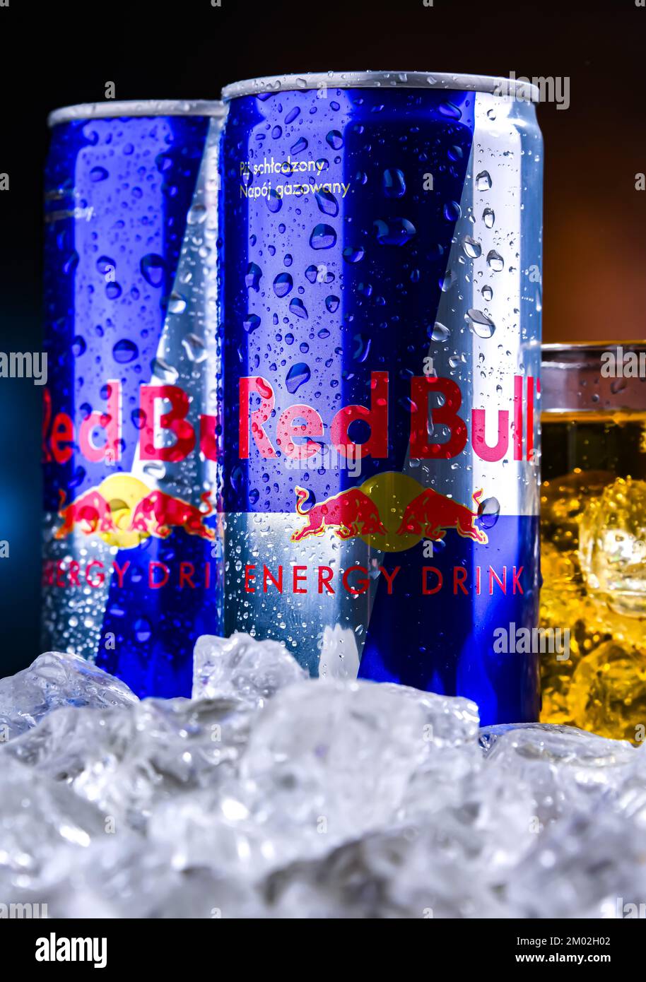 Poznan pol nov 25 2022 cans of red bull an energy drink sold by