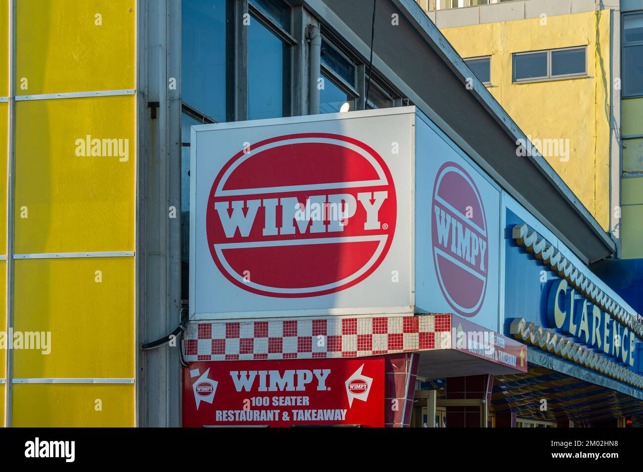Wimpy restaurant  situated on the promenade at Portsmouth & Southsea beach by Clarence Pier. Stock Photo