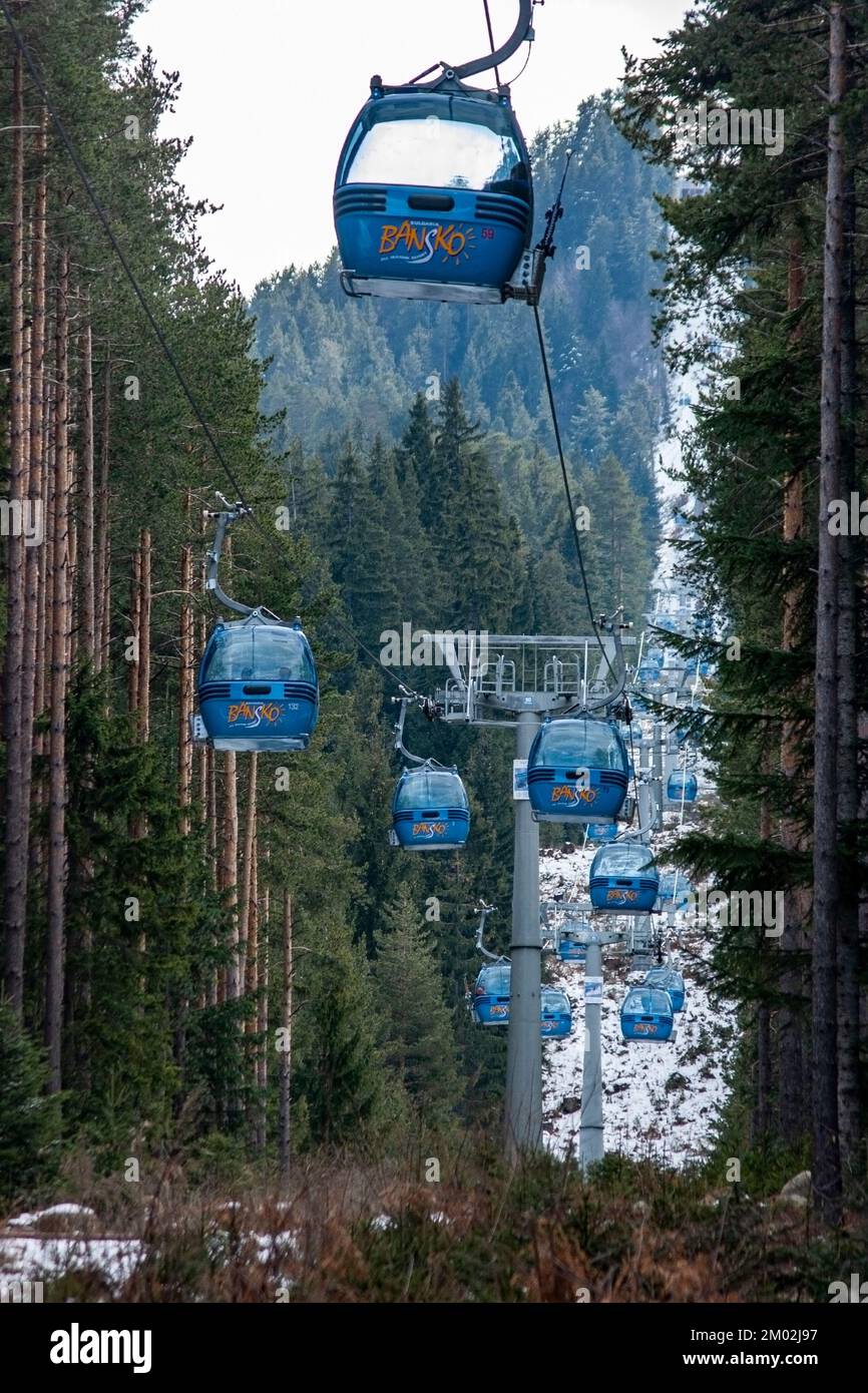 Bansko, lift cabin, Balkans, Bulgaria, famous ski resort Stock Photo ...