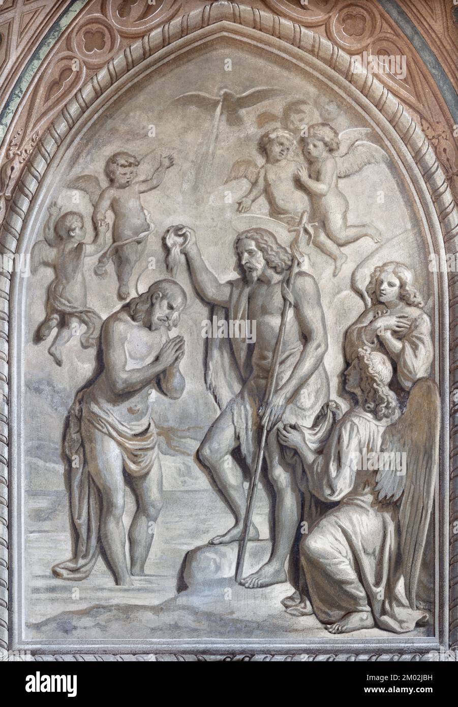 BIELLA, ITALY - JULY 15, 2022: The fresco of Baptism of Jesus in Cathedral (Duomo) by Giovannino Galliari (1784). Stock Photo