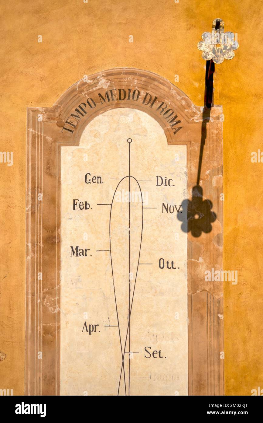 Vertical sundial of Piazza del Municipio, Ferrara Italy Stock Photo